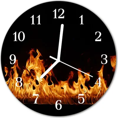 Produktbild von Glasuhr Wanduhr Küchenuhr Echt-Glas 30fi cm Feuer orange schwarz
