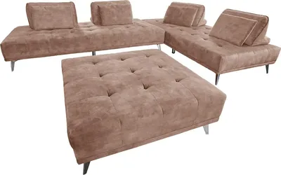 Produktbild von KAWOLA Sofa WIOLO Ecksofa velvet mit Hocker taupe