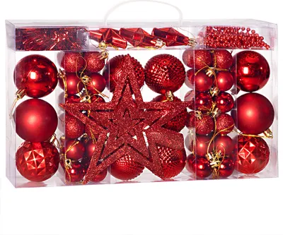 Produktbild von DEUBA® Weihnachstkugeln 66tlg Ø 3-6cm Kunststoff matt glänzend Christbaumkugeln Christbaumschmuck Anhänger Weihnachtsbaumkugeln Weihnachtsdeko Rot