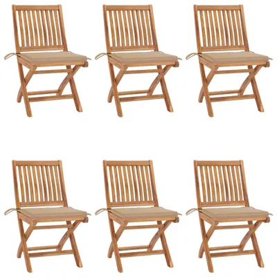 Produktbild von Klappbare Gartenstühle mit Kissen 6 Stk. Massivholz Teak