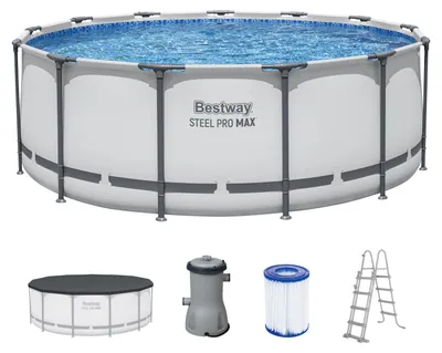 Produktbild von Bestway® Steel Pro MAX™ Frame Pool Komplett-Set mit Filterpumpe Ø 396 x 122 cm, lichtgrau, rund