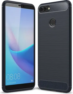 Produktbild von Huawei Y9 2018 Hülle Silikon Blau Carbon Optik Case TPU Handyhülle Bumper 211758