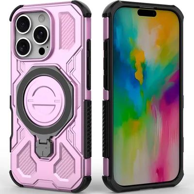 Produktbild von Robuste Handyhülle für iPhone 16 Pro mit Ringhalter Ständer Stoßfest, Magnetisch, Dual-Layer Schutz Pink