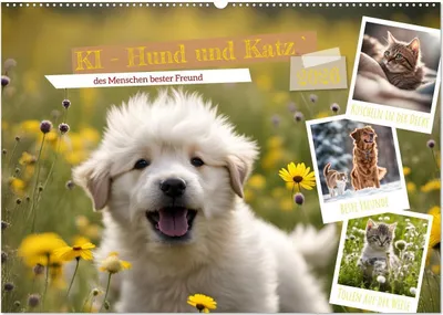 Produktbild von KI - Hund und Katz `des Menschen bester Freund (Wandkalender 2026 DIN A2 quer), CALVENDO Monatskalender