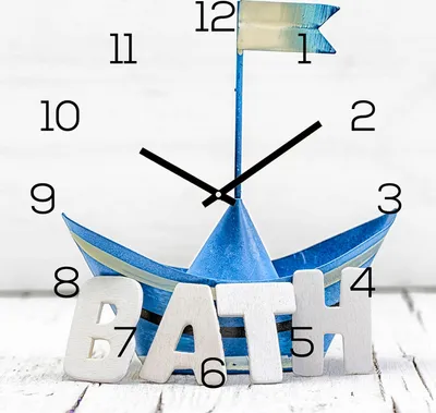 Produktbild von levandeo Wanduhr Glas 30x30cm Glasuhr Uhr Glasbild Bath Bad Maritim Blau Boot