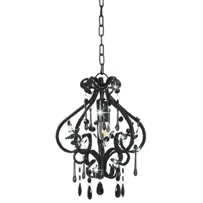 Image de vidaXL Plafonnier avec perles noir rond E14