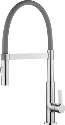 Produktbild von sanicomfort Küchenarmatur BUDAPEST chrom/grau – Einhebel-Spültischarmatur mit flexiblem Auslauf – Wasserhahn für Küche oder Spüle, modern & robust