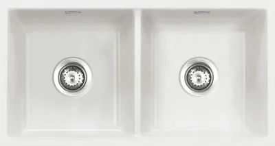 Produktbild von Systemceram KeraDomo Spüle MERA TWIN F/o in POLAR mit Handbetätigung / Keramikspüle