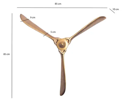 Image de Hélice décorative FineBuy 85 x 85 cm, métal doré, hélice d'avion murale, décoration d'intérieur, grande figurine en aluminium, décoration murale, décoration pour la maison XXL