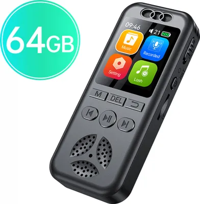 Produktbild von Digitaler Sprachrekorder, 64 GB, sprachaktivierte Audioaufnahme, Rauschunterdrueckung mit Wiedergabe, MP3-Musikplayer, 280 Stunden Aufnahmedateien, Geraeteunterstuetzung, Passwort fuer Vorlesungen, Besprechungen, Unterrichtsgespraeche