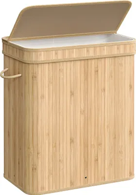 Produktbild von SONGMICS Wäschekorb mit Deckel, Bambus, Wäschesack herausnehmbar, 100 Liter
