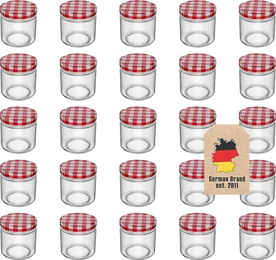 Produktbild von Intirilife 25 Stück Einmachgläser mit Deckel - 150 ml - Kleine Sturzgläser Marmeladenglas Vorratsglas mit Schraubdeckel, Gewürzglas Vorratsgläser