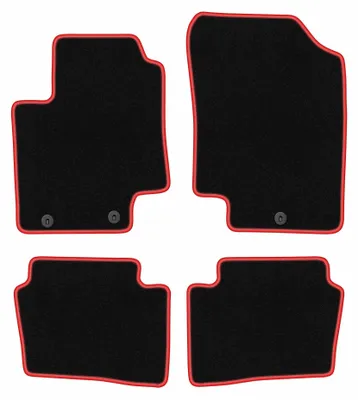 Produktbild von Velours-Fußmatten für Hyundai i20 I 2008-2014 (Schrägheck) – 4-tlg, Schwarz/Rot, passgenau – Wielganizator CARLUX