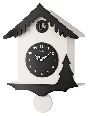 Image de AMS 7391 Coucou Horloge murale Quartz avec pendule moderne noir blanc