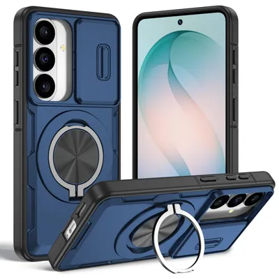 Produktbild von Magnetische Hülle für Samsung Galaxy S24+ / S25+ / S26+, Militär Stoßfest Handyhülle mit Kameraschutz und Ringhalter Ständer Blau