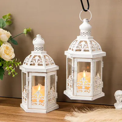 Image de Lot de 2 lanternes décoratives vintage, dimensions : 24