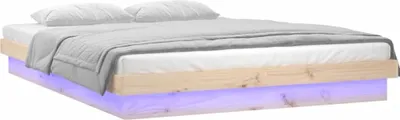 Zdjęcie produktu dla Łóżko Drewniane 140x190 Brązowe z LED Rama Łóżka ze Stelażem do Sypialni