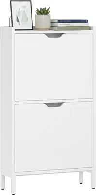 Imagen del producto de Armario para zapatos Ceyhan, con 2 puertas, blanco, estrecho, que ahorra espacio, de madera