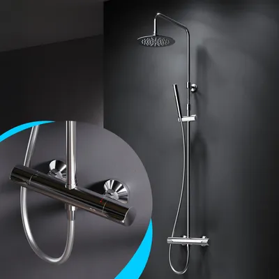 Produktbild von AM.PM Duschsystem Regendusche mit Thermostat 38℃, Edelstahl Duscharmatur Set, Duschsäule Regendusche, inkl. verstellbar Duschstange und Handbrause