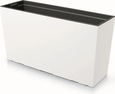Obrázek produktu pro Květinový truhlík s vložkou na rostliny Plast 77x40 cm Bílá hladká struktura Velký rozměr se 2 stabilizátory Odolný proti UV záření Balkonový truhlík v interiéru / exteriéru