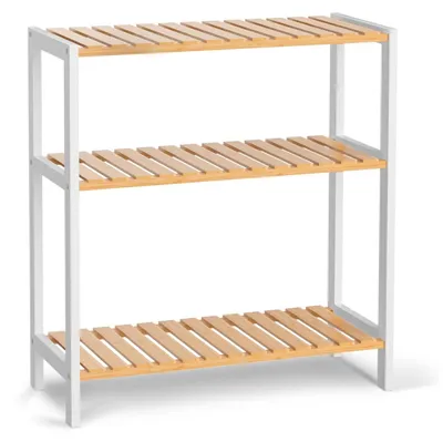 Produktbild von Badezimmerregal Schmal 3 Ebenen Bambus Weiß+Natürlich 26x60x66 cm