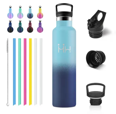 Produktbild von JAPORIA Trinkflasche Edelstahl 1 Liter, BPA-Frei, Thermosflasche mit Strohhalm,