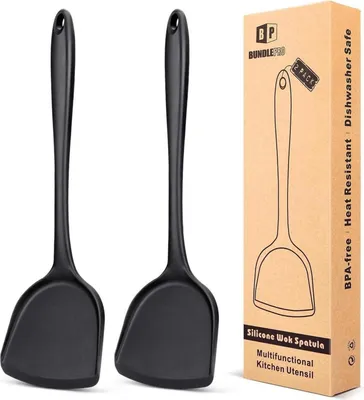 Image de lot de 2 spatules/cuillères à wok en silicone | Antiadhésives, résistantes à la chaleur, faciles à nettoyer, lavables au lave-vaisselle