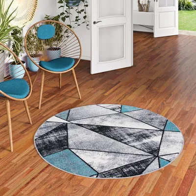 Produktbild von Designer Teppich Brilliant Türkis Grau Magic Rund, Größe:200 cm Rund