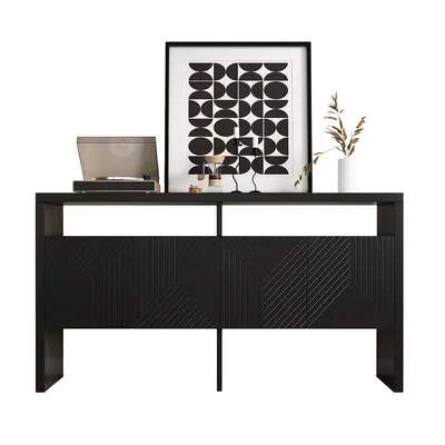Produktbild von Sideboard mit 2 offenen Fächern und 4 Türen Kommode Schubladenschrank 140 x 75 x 35 cm Schwarz