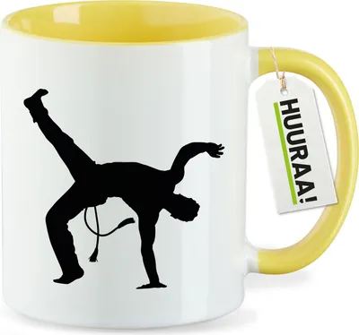 Produktbild von Huuraa Kaffeetasse Capoeira Silhouette 330ml Gelb Keramik Kaffeebecher Geschenkidee