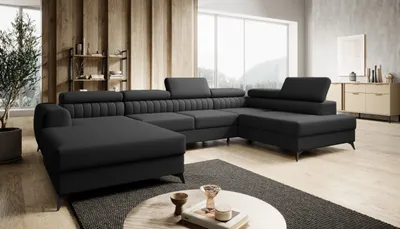 Produktbild von FURMEB24 ECKSOFA PRAGA U- form mit Schlaffunktion rechts 350 x 203 cm SCHWARZ