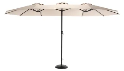 Zdjęcie produktu dla Parasol do ogrodu – podwójny, prostokątny parasol tarasowy – szerokość 4,5 m – tkanina – mechanizm rozkładania za pomocą korby – bez podstawy – kolor khaki