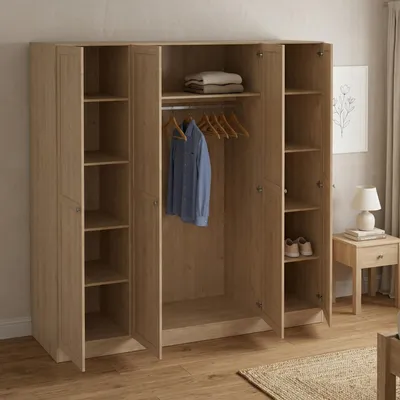 Produktbild von Großer Kleiderschrank Presidenti, Schlafzimmermöbel, Schrank, Garderobe, 196x62 h200 cm, Eiche