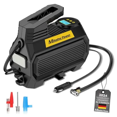 Produktbild von Mihoho Elektrische Luftpumpe, Tragbare Reifenpumpe, Digitalanzeige, Druckprüfung, für Autos, Fahrräder, Motorräder, schwarz