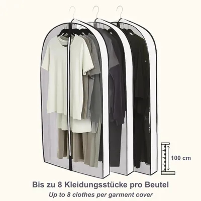 Produktbild von WinFong Kleidersäcke für bis zu 8 Kleidungsstücke – 100x60cm mit 10cm Seitenfalte, 3er Set, mit Reißverschluss, staubdicht & mottenabweisend
