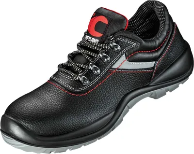 A single black safety shoe is shown against a white background.