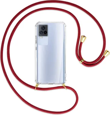 Produktbild von Handykette Backcover-Schutzhülle mit Band (Metall goldfarben) für vivo IQOO 7 - dunkelrot