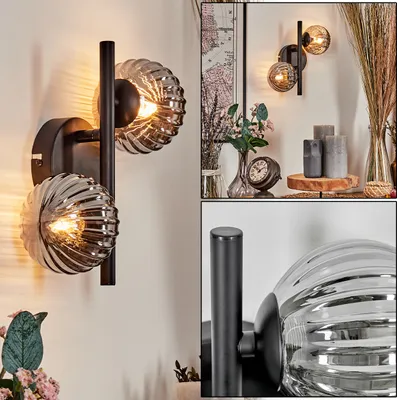 Produktbild von Isorella Wandlampe aus Metall/Riffelglas in Schwarz/Rauchfarben