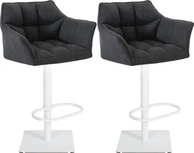 Produktbild von 2er Set Barhocker SIHAR - Stoff Dunkelgrau 64x45x88 cm Weiß | Barstuhl Höhenverstellbar Mit Lehne Drehbar Tresenhocker Tresenstuhl Kneipenhocker