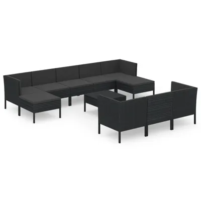 Immagine prodotto di vidaXL set salotto da giardino 11 pezzi con cuscini in poly rattan nero