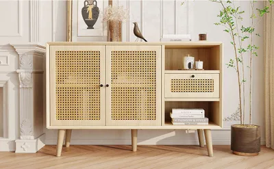 Produktbild von Sweiko Sideboard, Kommode mit 1 Schubladen und 2 Magnetische Türen, verstellbare Ablagen,Eiche,120x 40x80cm