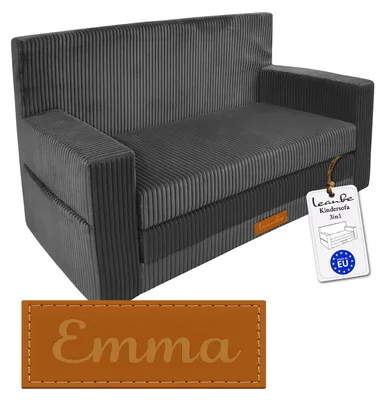 Produktbild von LEANBE Personalisiertes Kindersofa mit Namen – 3-in-1 Spiel- und Schlafsofa für Kinder, Cord Grau