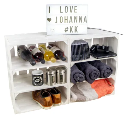 Produktbild von 2er set Obstkistenregal "Johanna" weiß mit zwei Zwischenbrettern quer weiss