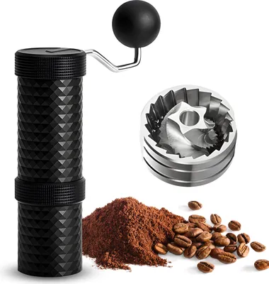 Produktbild von Einstellbare Kaffeemuehle fuer den Heimgebrauch Manuelle Espressomuehle aus Edelstahl Doppelte Lagerpositionierung mit 2-in-1-Anti-Rutsch-Basis Tragbare Kaffeemuehle mit Holzhandkurbel fuer Campingreisen