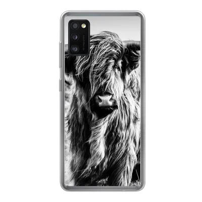 Produktbild von MuchoWow® Handyhülle Schutzhülle Hülle für Samsung Galaxy A41 Schottischer Highlander - Natur - Kuh - Schwarz - Weiß Silikon Softcase Handy Hülle - Mobiltelefon