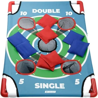 Imagen del producto de Juego de lanzamiento 3 en 1 tipo "cornhole", con objetivo "bullseye" y 8 sacos de frijol