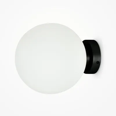 Produktbild von Spiegelleuchte Metall Glas E14 rund Ø 20 cm Schwarz Weiß Kugel Schirm Modern Wandlampe Badezimmer