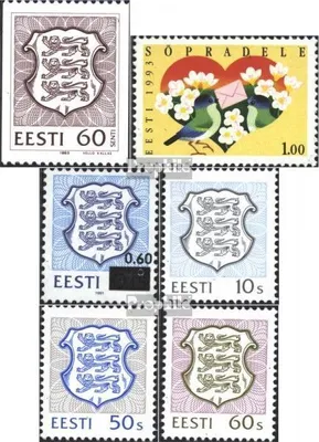 Produktbild von Briefmarken Estland 1993 Mi 198,199,203,204-205,211 (kompl.Ausg.) postfrisch Staatswappen