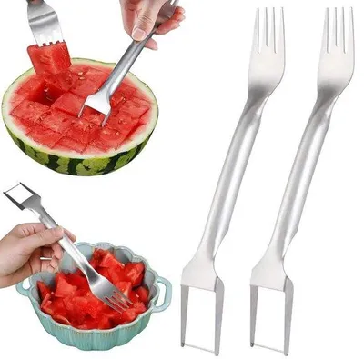 Obrázek produktu pro Dvouúčelový nůž na meloun – multifunkční nástroj na krájení ovoce – nerezová ocel 430 – kuchyňský pomocník – pro domácnost i kempování – snadno se používá – 2 kusy