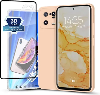Produktbild von Hülle für Xiaomi 13 Pro 5G mit 9H Displayglas Displayschutz Plus Case Cover Bumper Silikon Softgrip Schutzhülle Farbe: Rosa